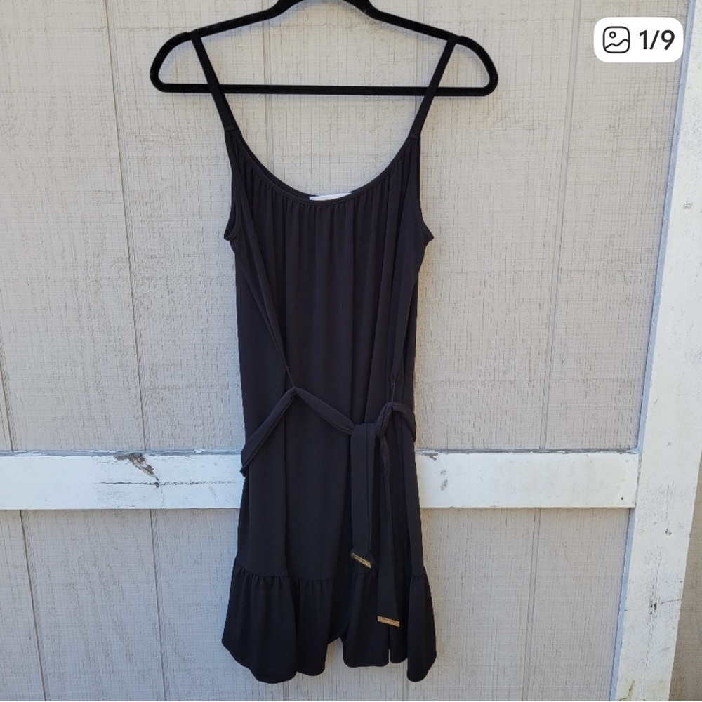 Michael Michael Kors Adjustable Belt Ruffle Black Swing Mini Dress Medium